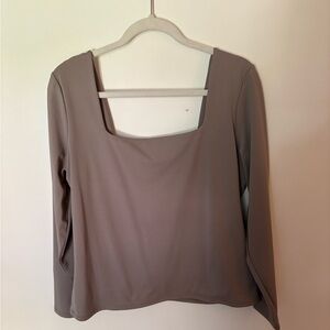 Express Body Contour Gray Square Neck Long Sleeve Top NWT!